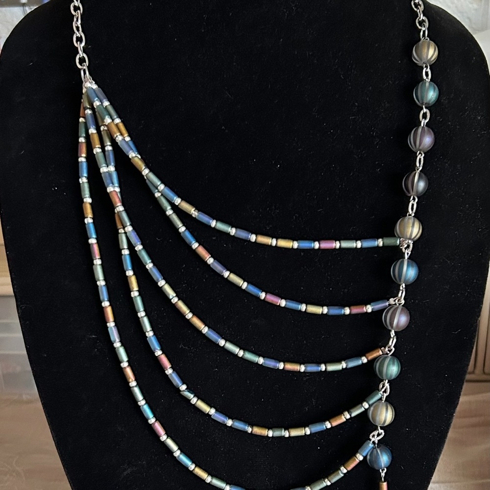 Blue and Yellow Multi-Strand Necklace with Asymmetrical Design